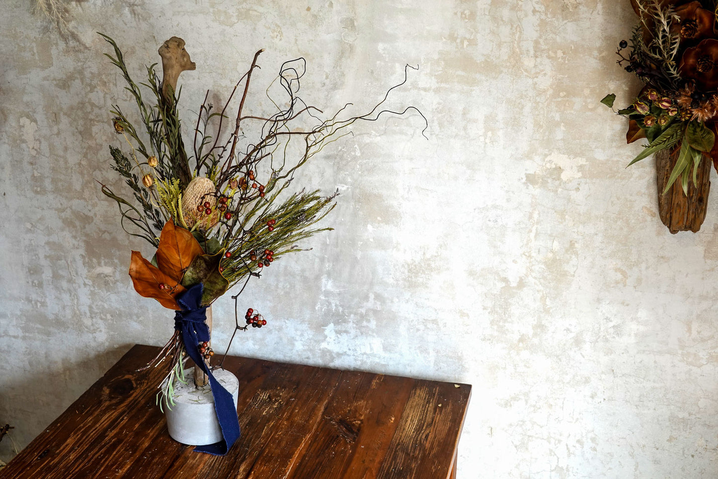 Banksia and Driftwood Cement Base Arrangement