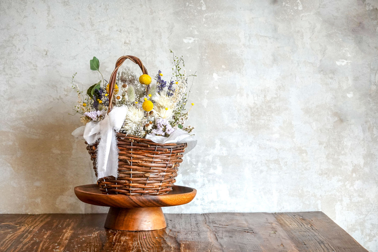 Billy button basket arrangement