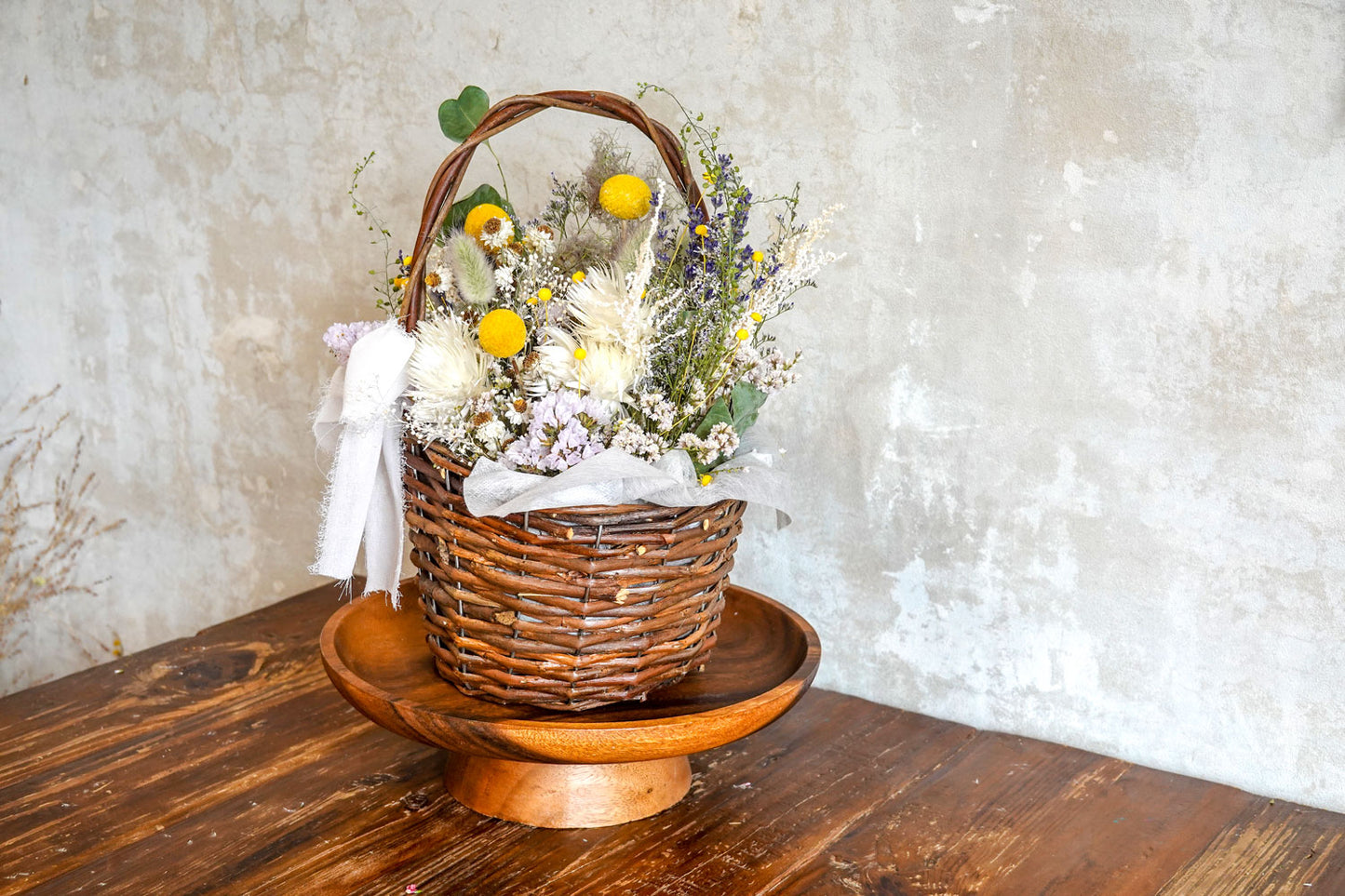 Billy button basket arrangement